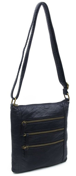 The Camile Three Zip Crossbody - Black