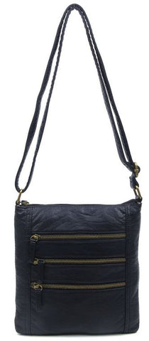 The Camile Three Zip Crossbody - Black