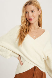 CROSSOVER RIBBED PULLOVER