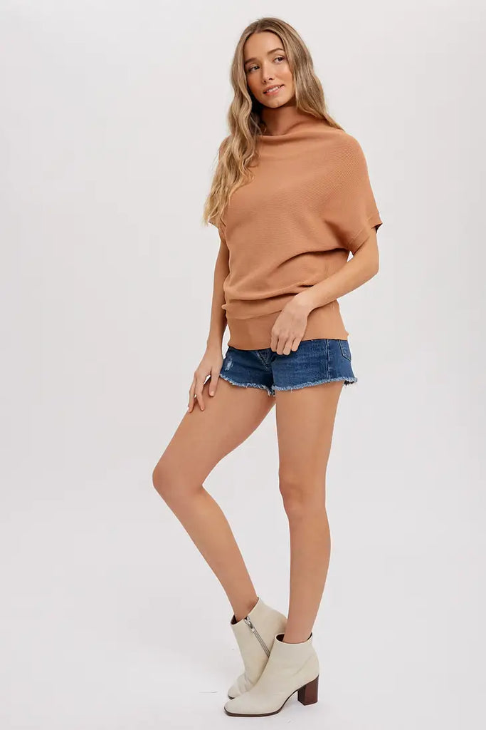 Bluivy Slouch Neck Short Sleeve Pullover T01282 - Bootery Boutique