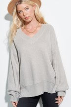 Waffle Knit Sweater Light Grey