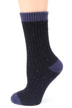 Slouchy Cable Knit Wool Crew Socks w/ Contrast Band
