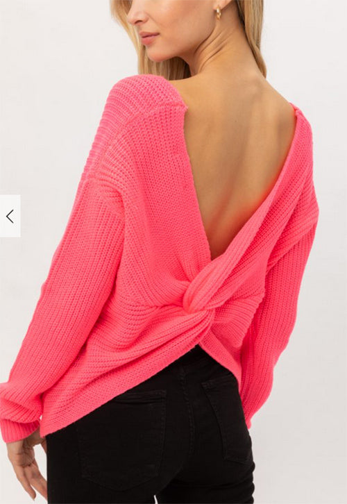 Neon Pink Twist Back Sweater