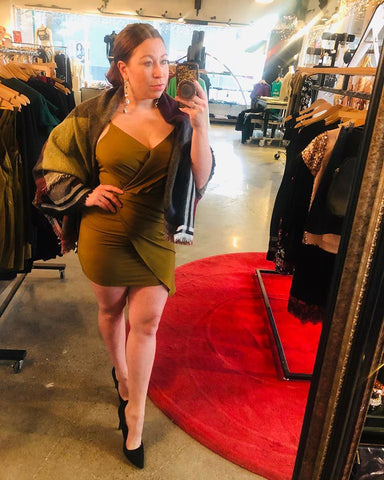 Olive Ruched Mini Dress