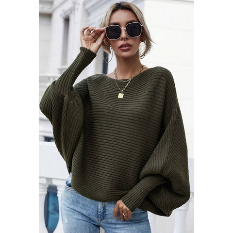 Long Sleeve Bateau Neck Sweater Olive