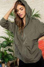 Front Pocket Zipper Olive Windbreaker