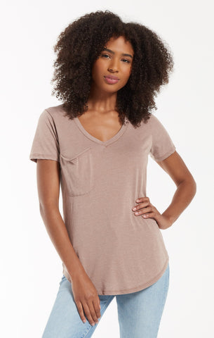 Cotton Slub Pocket Tee in Taupe Grey