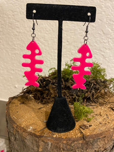 Bright Pink Puzzle Fish Earrings