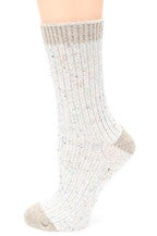 Slouchy Cable Knit Wool Crew Socks w/ Contrast Band