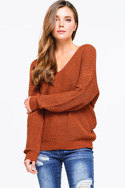 Burnt Orange Twist Back Sweater
