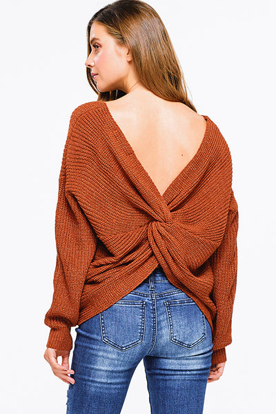 Burnt Orange Twist Back Sweater