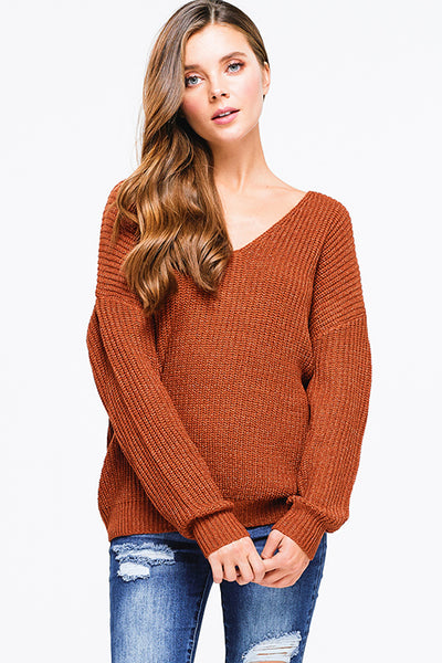 Burnt Orange Twist Back Sweater