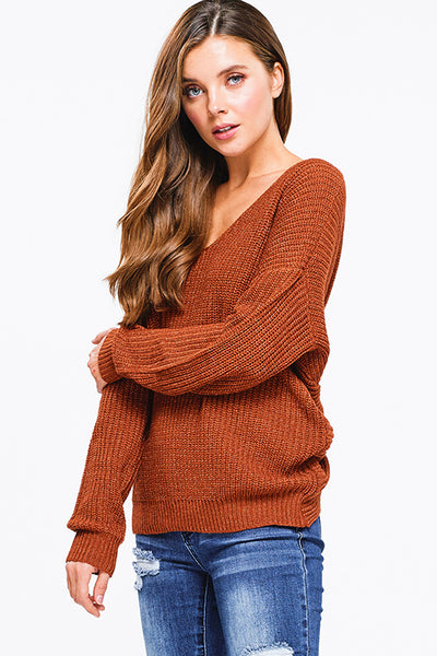 Burnt Orange Twist Back Sweater