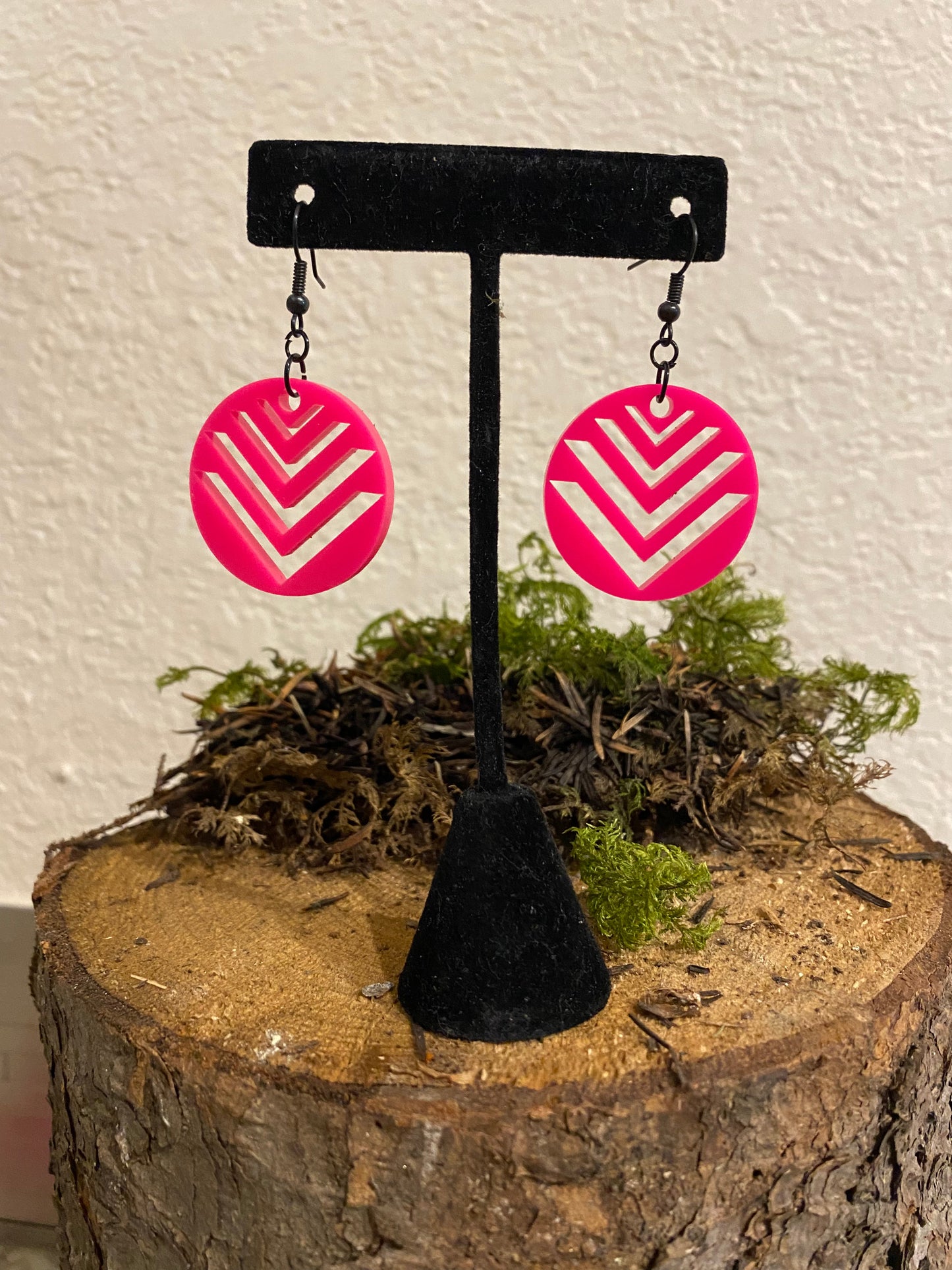 Bright Pink Chevron Earrings-Local-Bottoms Up Boutique-Anchorage AK