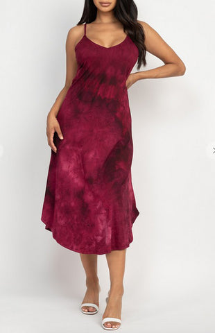 Maroon Tie-Dye Maxi Dress