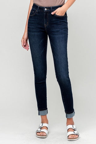 Mid Rise Cuffed Skinny Jeans