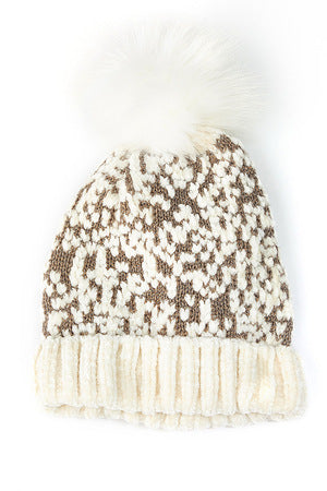 White/ gold Chenille Pompom Beanie-Hat-Bottoms Up Boutique-Anchorage AK